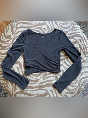 Victoria's Secret Black Ribbed Wrap-Style Crop Top